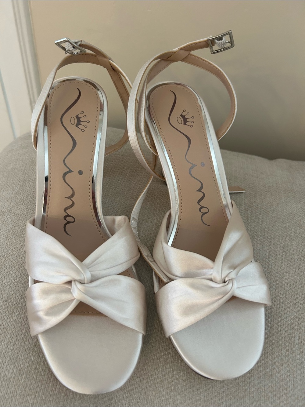 Nina ASHLEY Ivory Crystal Satin Heels